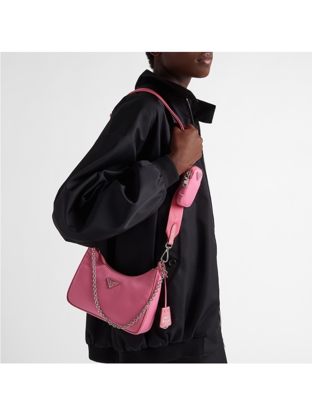 Prada Pink Re-edition 2005 Nylon Shoulder Bag with Chain Strap